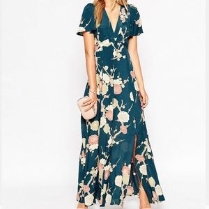 ASOS WEDDING Maxi Dress w/ Wrap Front in Floral Bloom